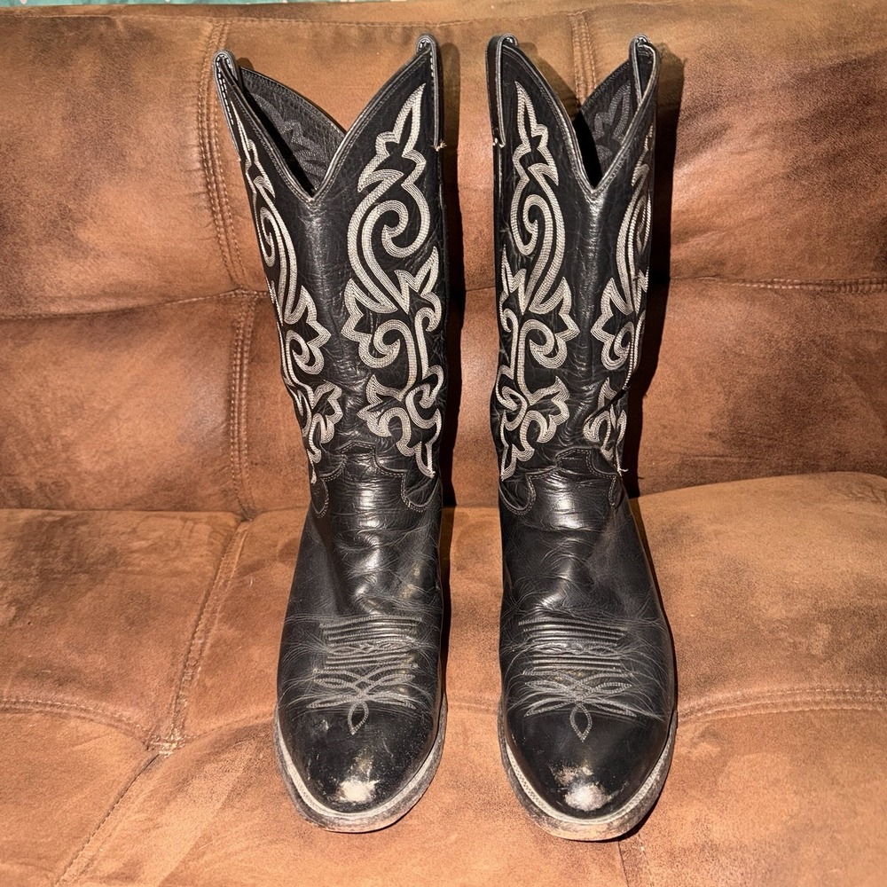 Justin 1409 Boots Cowboy Western Black Leather Embroidered Men's Size 12D